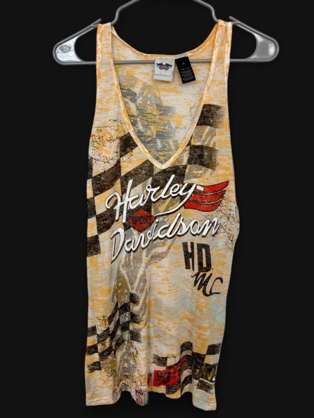 Harley Davidson Burnout Start Your Engine Tank Top Large Lightweight Biker Moto
